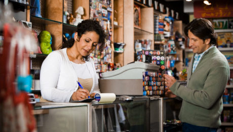 Clerk and Customer in Shop